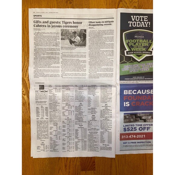 Detroit Tigers Miguel Cabrera commemorative newspaper Free Press Sports - Picture 3 of 3